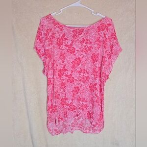 Manzana Pink Floral Print Blouse Short Sleeve Vintage USA